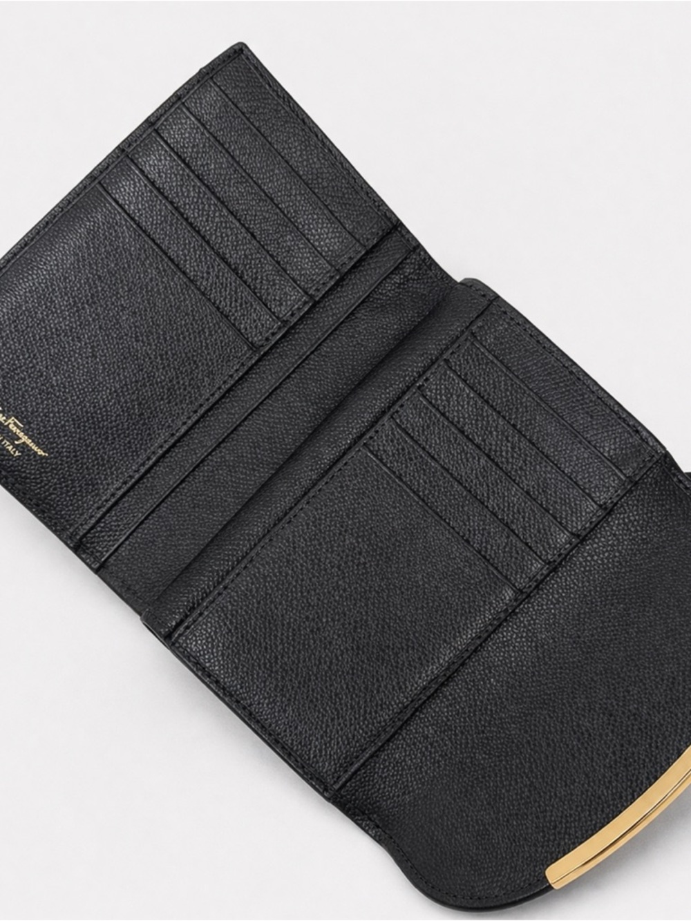 Salvatore Ferragamo Black Leather Wallet with Gold Gancini Hardware - Picture 2 of 5